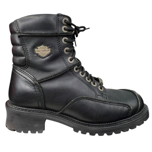 Harley Davidson Women’s Casper Black Leather Moto Logger Boots Size US 10 - Picture 1 of 11